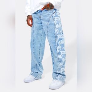 Baggy Fit Gusset Detail Distressed Jeans